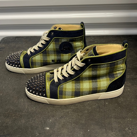 Christian Louboutin Sneakers - Plaid/Blue/Green/Corduroy/Spiked - Picture 1 of 5